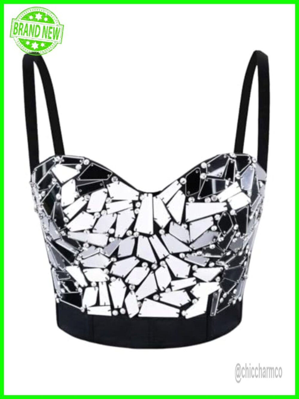 Sequin Rhinestone Bustier Crop Top Built-in Bra Club Party Corset
